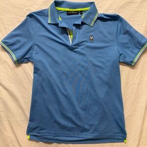 Psycho Bunny Golf Polo Shirt Mens Athletic Blue Neon Trim Casual